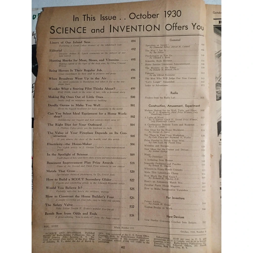 Vintage 1930 Science And Invention Magazine Oct Coast Guard‎ Sharks Color Cover